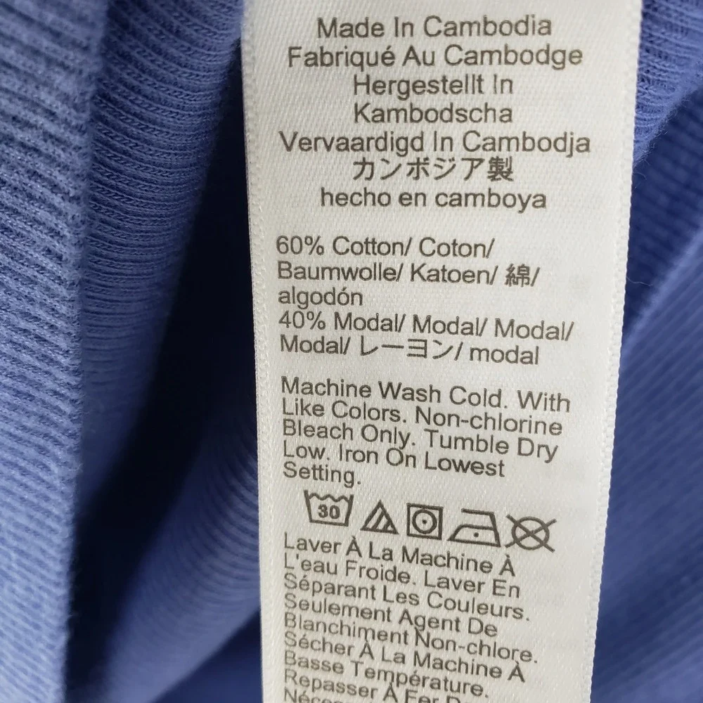 J Crew Ribbed V-Neck Pullover Top Women XL Blue Long Sleeve Cotton Polo Collar